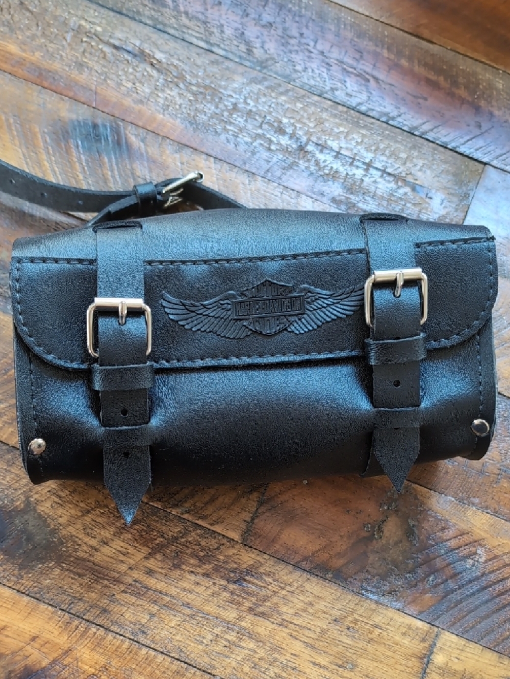 Harley-Davidson Black Motorcycle Handlebar Fork Bag with Buckle Straps